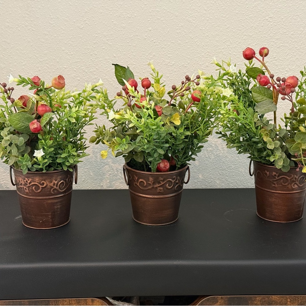 Decorative Greenery in Bronze Planter Set